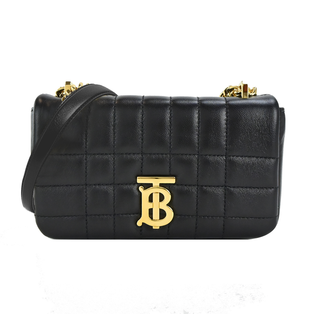 【JS’Maxx】BURBERRY Lola TB LOGO絎縫羊皮迷你鏈帶肩背/斜背包(黑金)