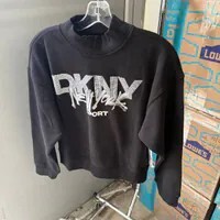 [S] DKNY BLACK/GREY SILVER GRAFFITI RHINESTONE LOGO MOCK NECK PULLOVER, DP5T1426-OGF (SD1603)
