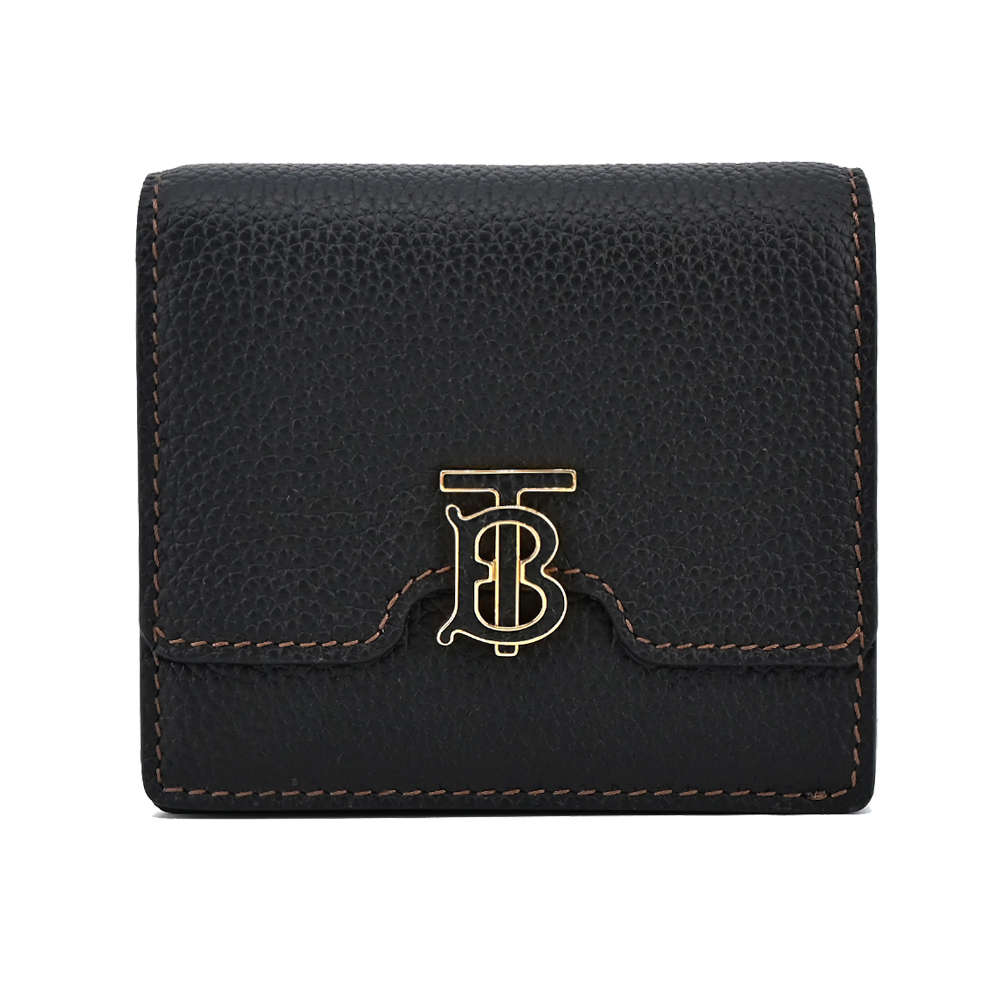 【JS’Maxx】BURBERRY TB LOGO小牛皮對開短夾(黑色)