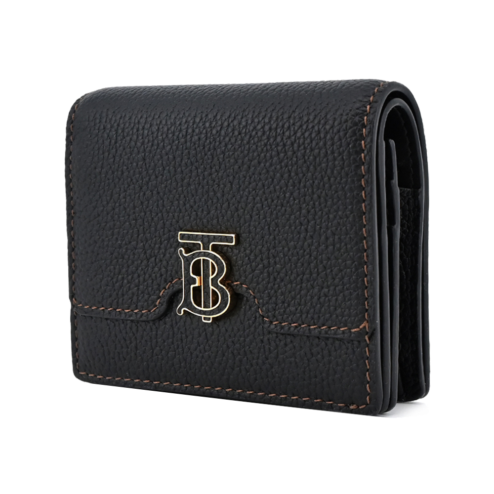 【JS’Maxx】BURBERRY TB LOGO小牛皮對開短夾(黑色)