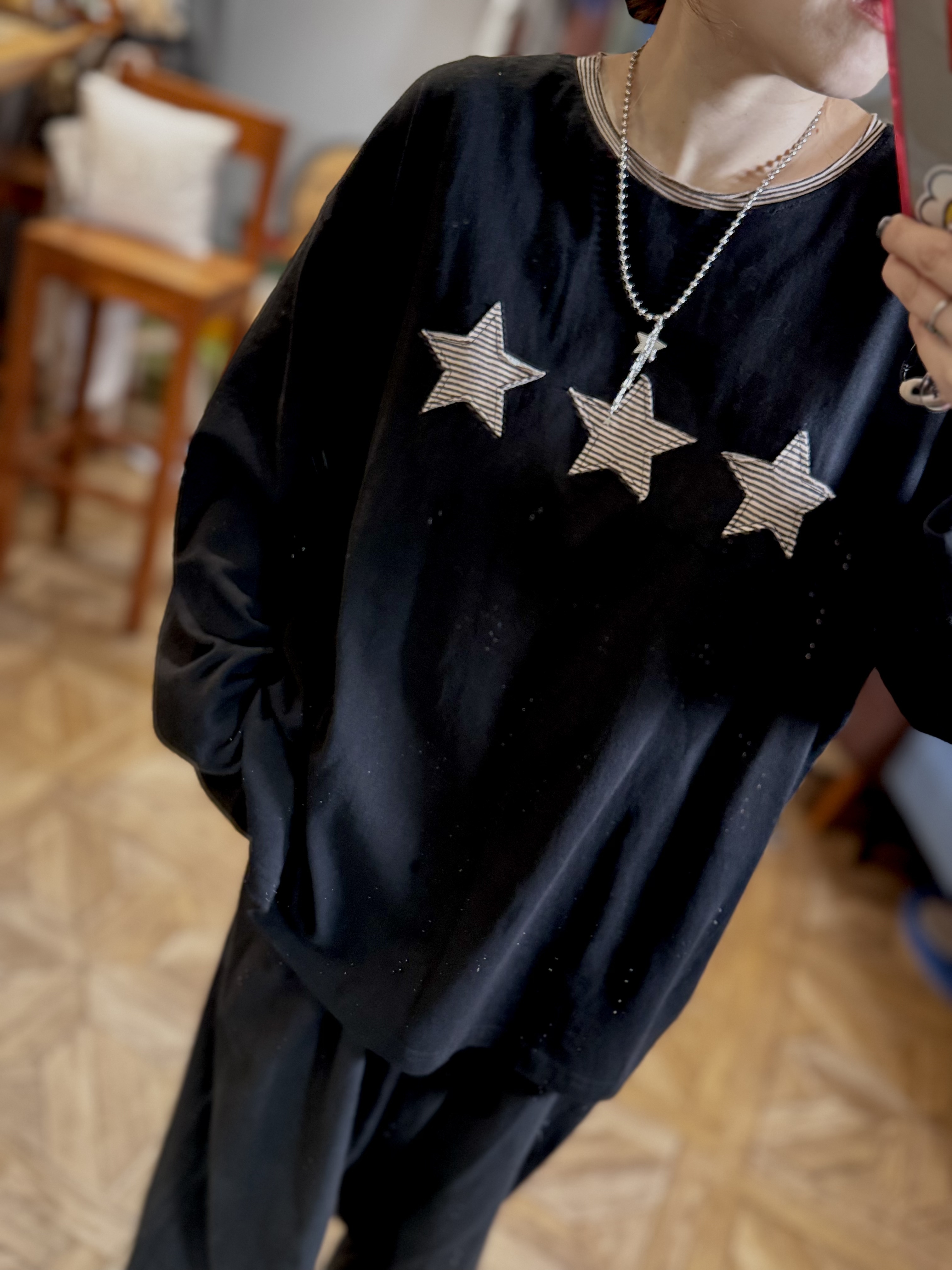 拼布星星長袖棉上衣