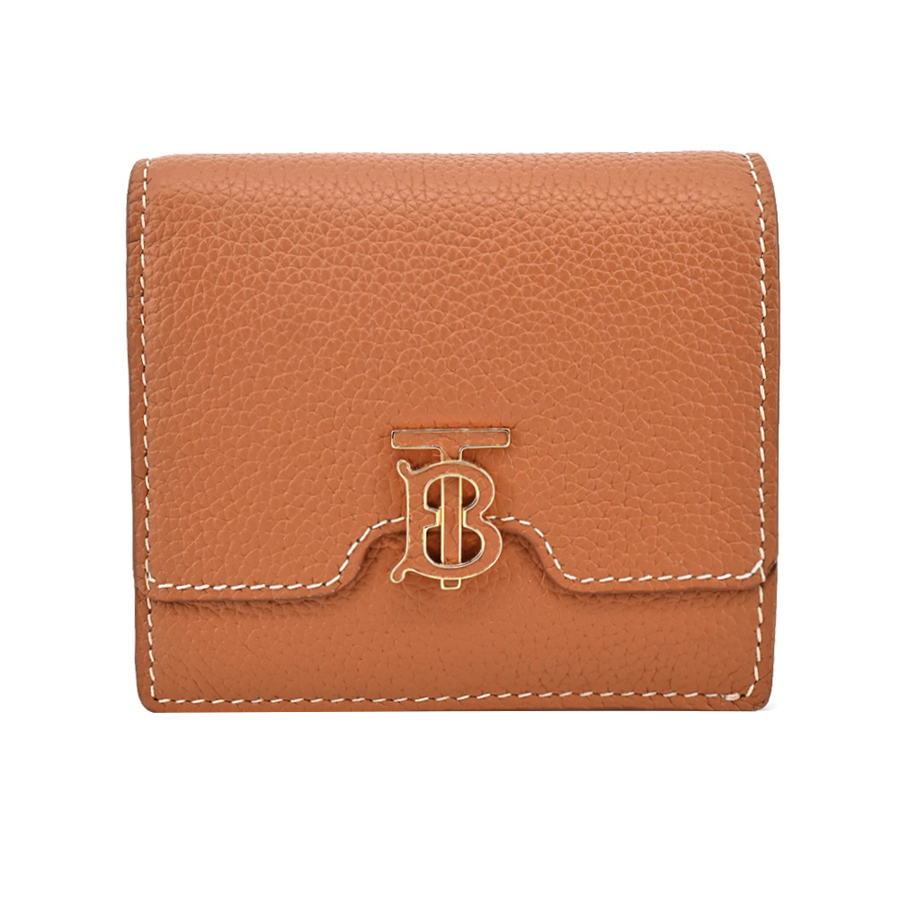 【JS’Maxx】BURBERRY TB LOGO小牛皮對開短夾(棕色)