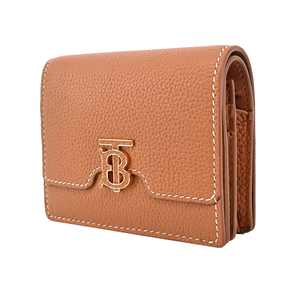 【JS’Maxx】BURBERRY TB LOGO小牛皮對開短夾(棕色)