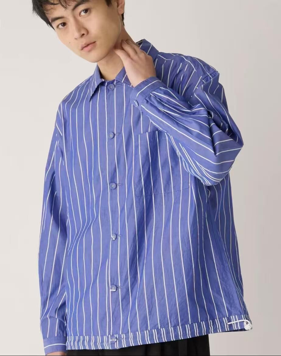 WHITE MOUNTAINEERING MID GUSSET SLEEVE STRIPE SHIRT BLOUSO WM2571104 BLUE