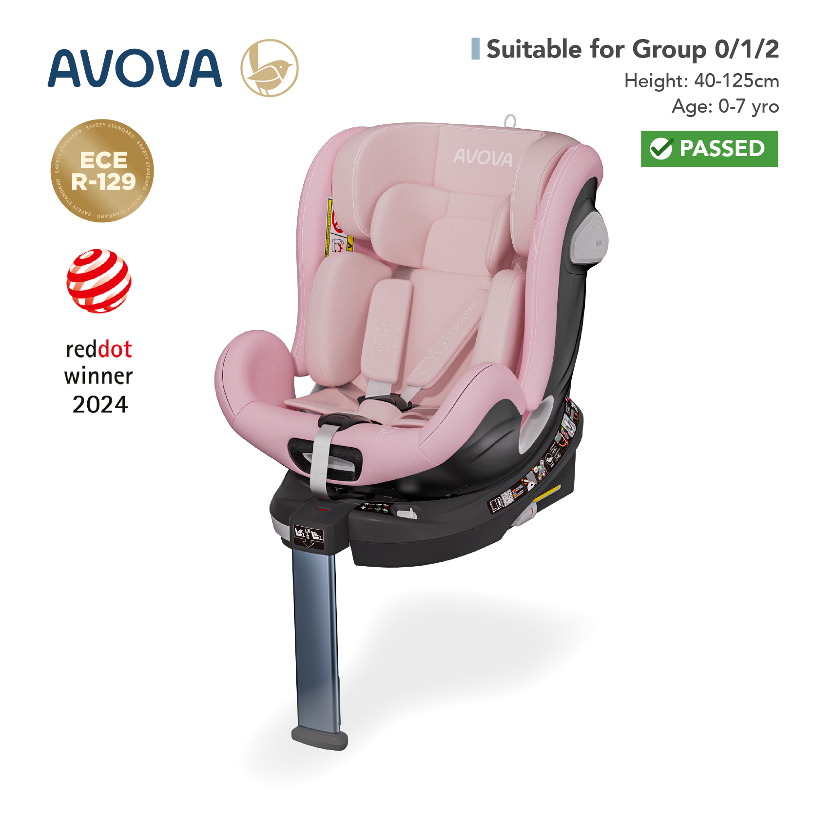 Avova - Swan-Fix i-Size兒童汽車安全座椅 (R129 & CCC 安全標準)(適合約0-7歲/身高40-125cm)(雲朵粉)