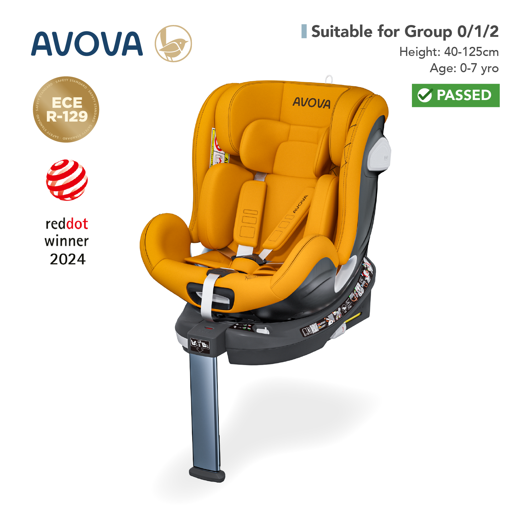 Avova - Swan-Fix i-Size兒童汽車安全座椅 (R129 & CCC 安全標準)(適合約0-7歲/身高40-125cm)(沙灘黃)