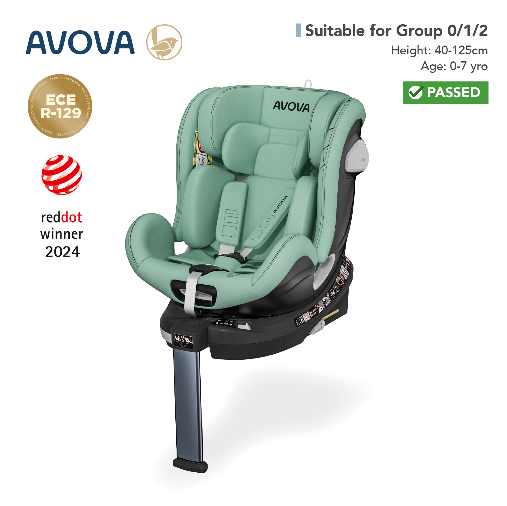 Avova - Swan-Fix i-Size兒童汽車安全座椅 (R129 & CCC 安全標準)(適合約0-7歲/身高40-125cm)(檸檬綠)