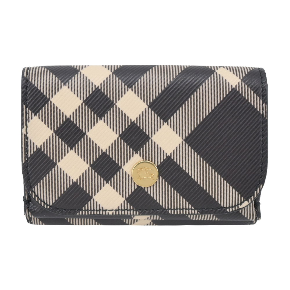 【JS’Maxx】BURBERRY 新款格紋三折零錢短夾(黑色/白布色)