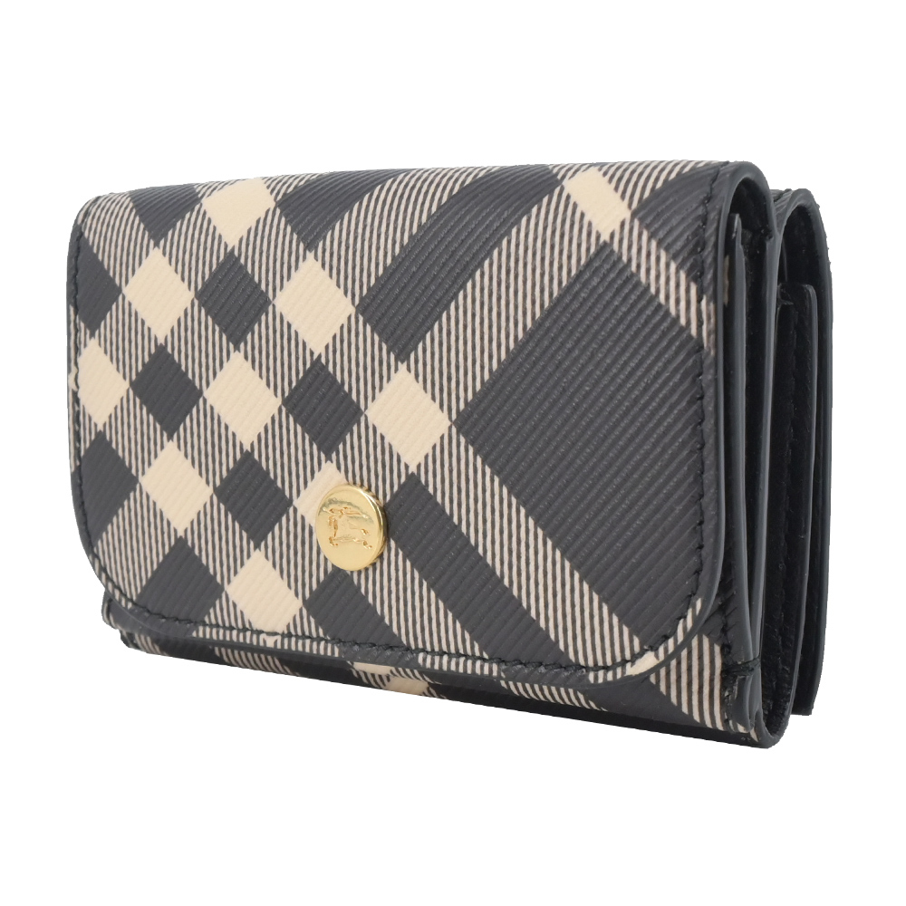 【JS’Maxx】BURBERRY 新款格紋三折零錢短夾(黑色/白布色)