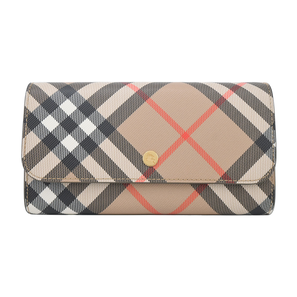 【JS’Maxx】BURBERRY 新款格紋翻蓋長夾(沙色)