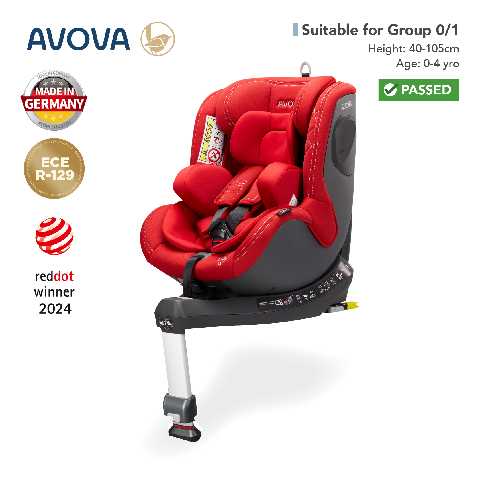 Avova - Sperber-Fix 2 汽車安全座椅 (R129 & CCC 安全標準)(適合約0-4歲/身高40 -105cm) (楓葉紅)