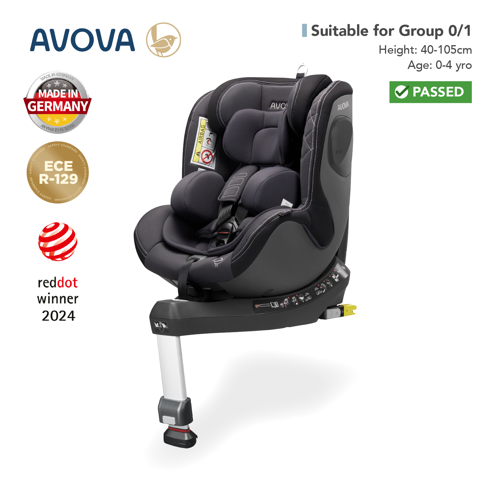 Avova - Sperber-Fix 2 汽車安全座椅 (R129 & CCC 安全標準)(適合約0-4歲/身高40 -105cm) (考拉灰)