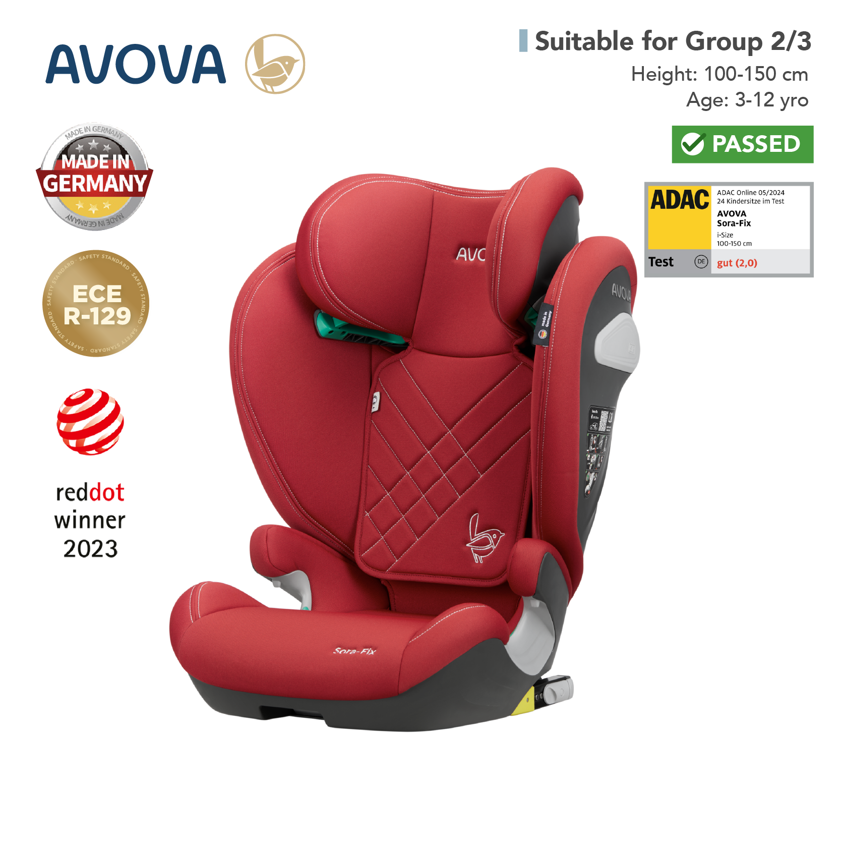 Avova - Sora-fix 汽車安全座椅 (R129 & CCC 安全標準)(適合約3-12歲/身高100-150cm) (楓葉紅)