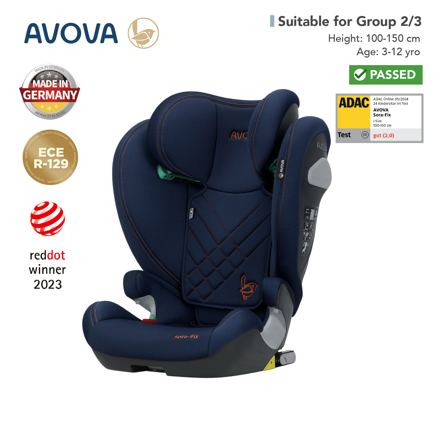 Avova - Sora-fix 汽車安全座椅 (R129 & CCC 安全標準)(適合約3-12歲/身高100-150cm) (萊茵藍)