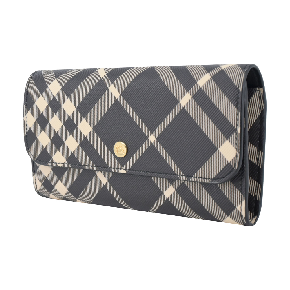 【JS’Maxx】BURBERRY 新款格紋翻蓋長夾(黑色/白布色)