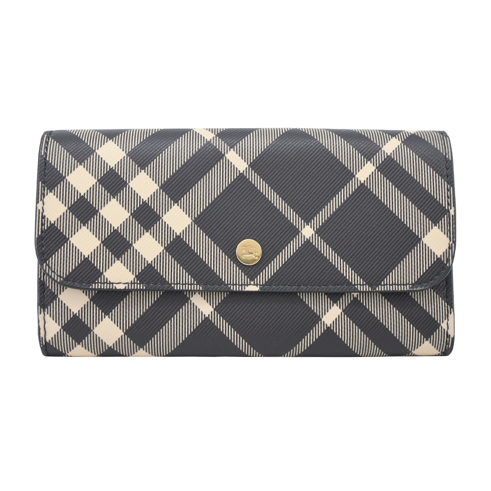 【JS’Maxx】BURBERRY 新款格紋翻蓋長夾(黑色/白布色)