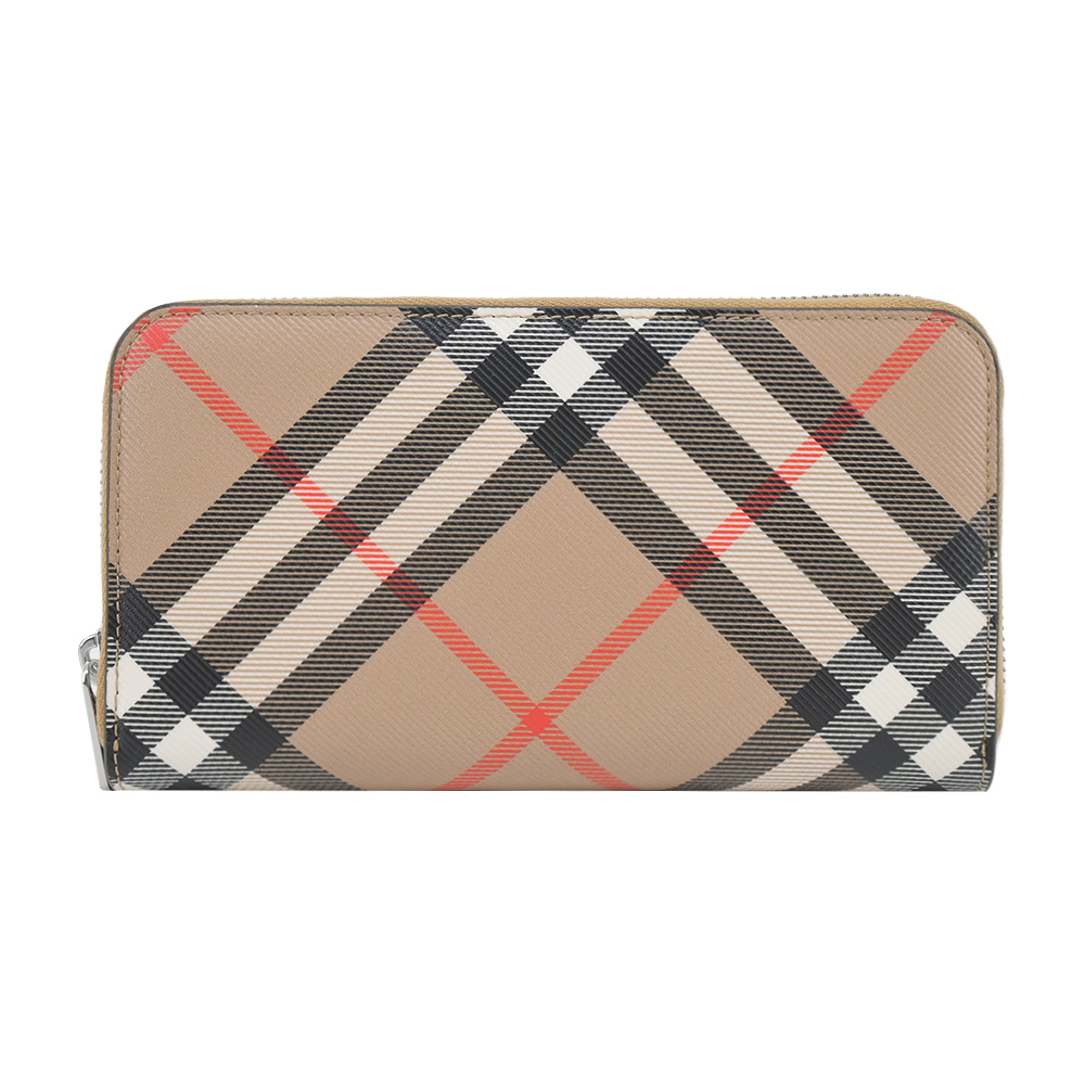 【JS’Maxx】BURBERRY新款經典格紋帆布拉鍊長夾(沙色)