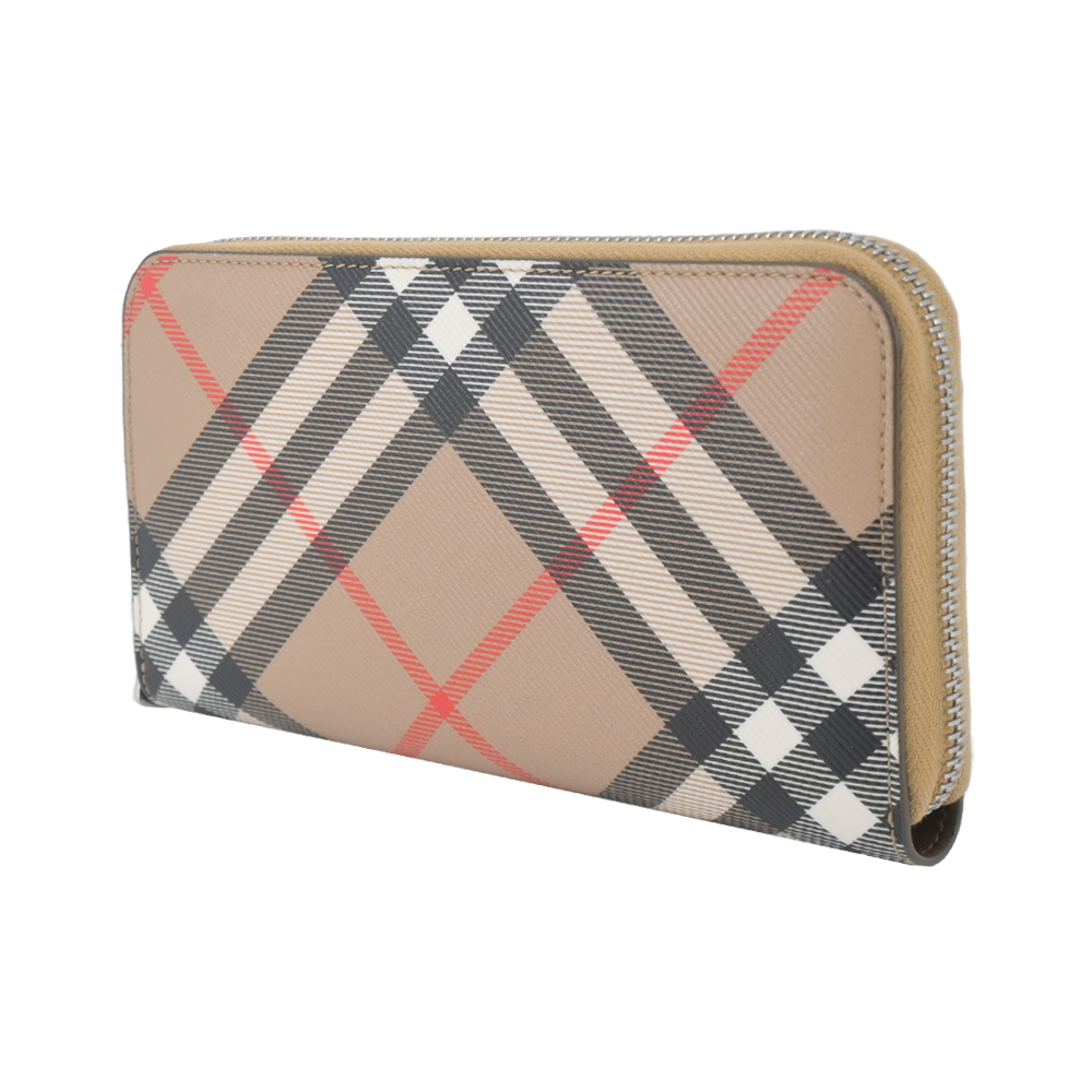 【JS’Maxx】BURBERRY新款經典格紋帆布拉鍊長夾(沙色)