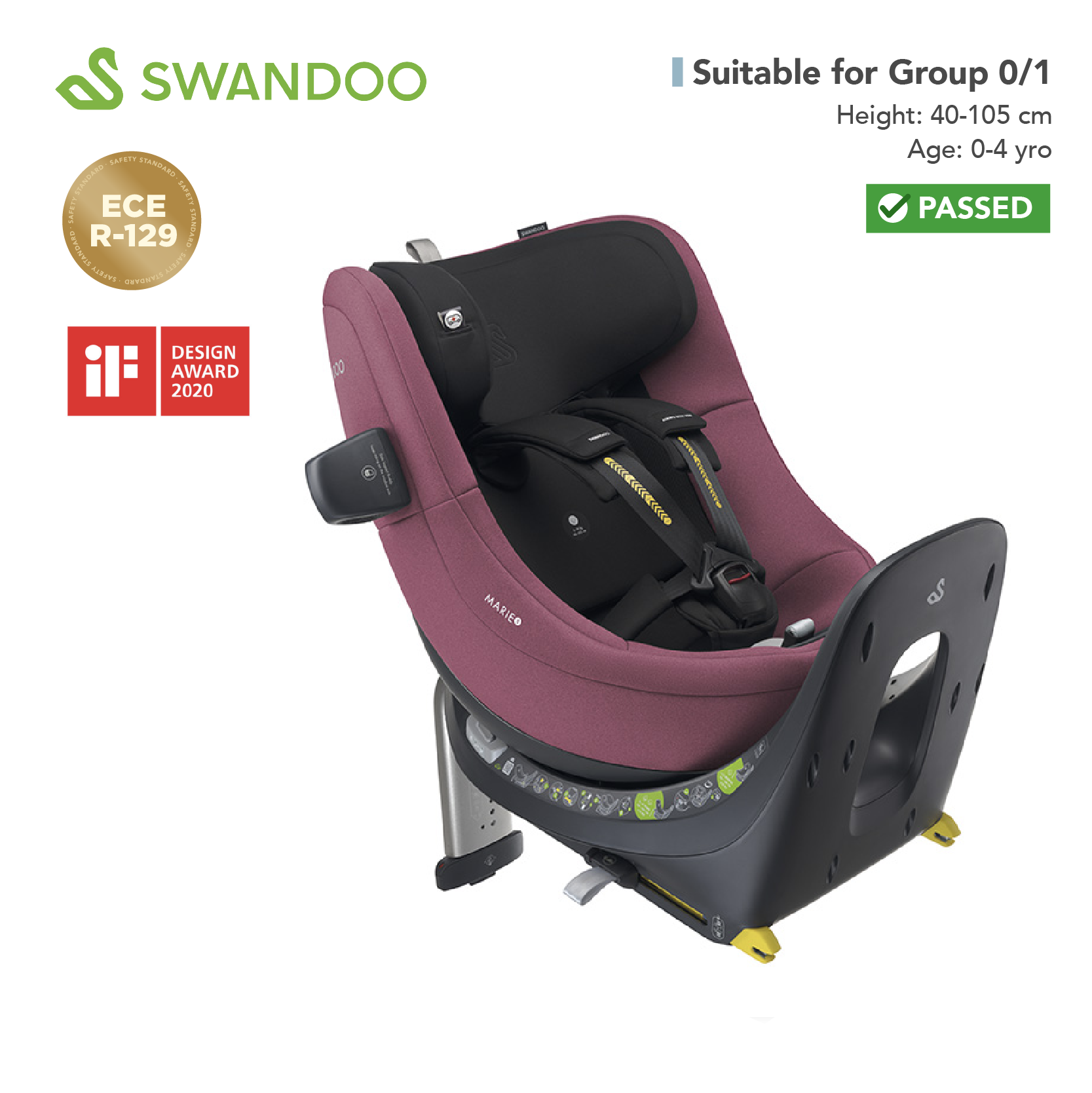 Swandoo - Marie3 i-Size 360°旋轉安全座椅 (水果紅)