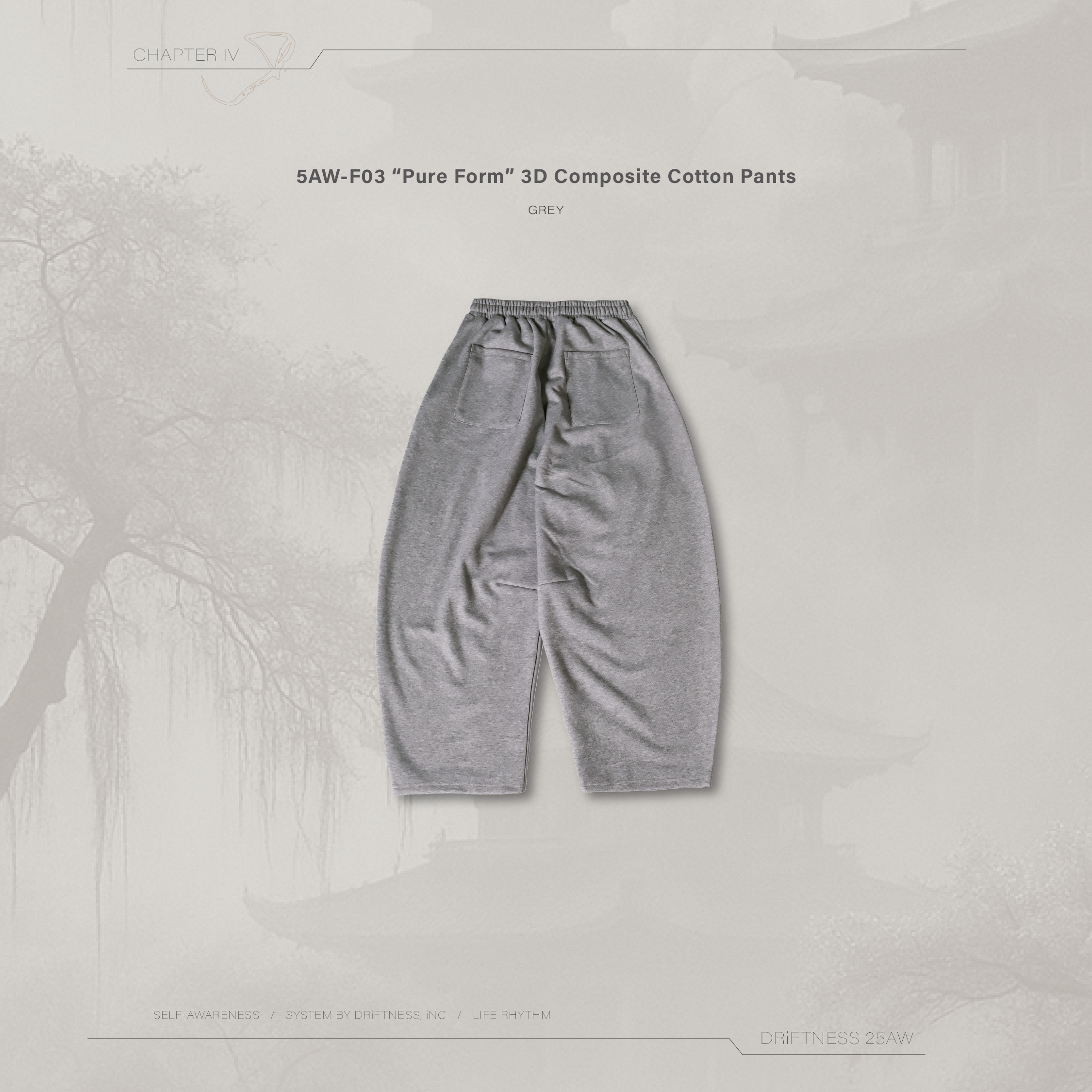 DRiFTNESS｜5AW-F03 ”Pure Form” 3D複合棉套裝棉褲 - Grey