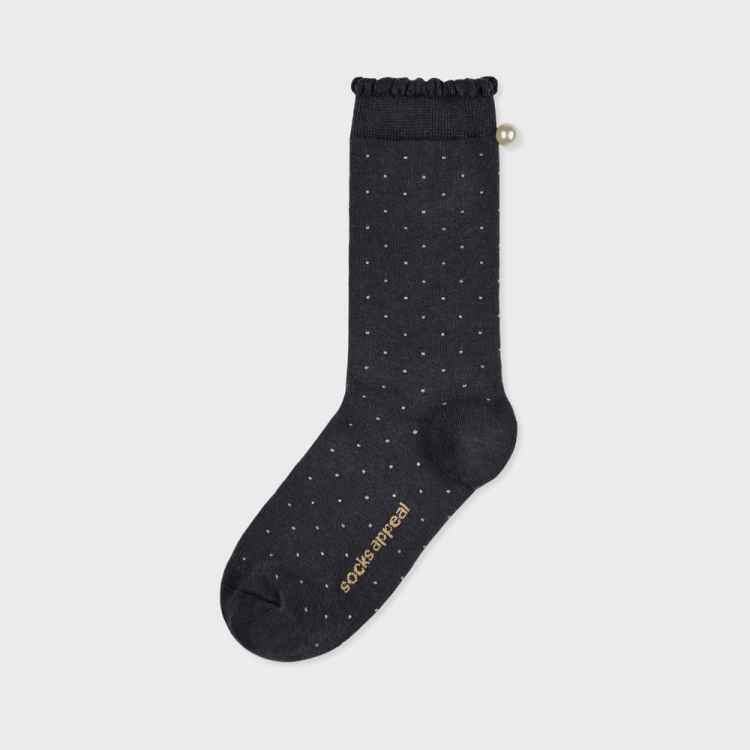 韓國 socks appeal®RIBBON GIRL 珍珠女孩中筒襪 珍珠點點 深灰