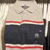 [S] TOMMY HILFIGER LIGHT GREY HEATHER SLIM FIT BLOCK STRIPE POLO, XM03879-020 (STH1472)