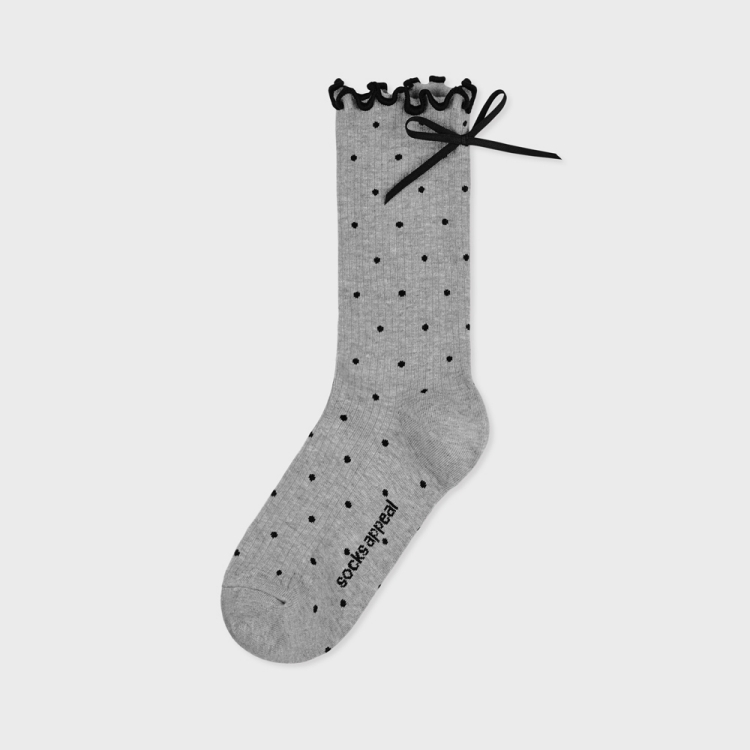 韓國 socks appeal® RIBBON GIRL羅紋點點中筒襪 立體蝴蝶結 灰