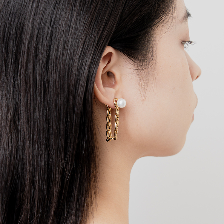 miramira珠光｜金緻扭鍊珍珠耳環D1145-金11345