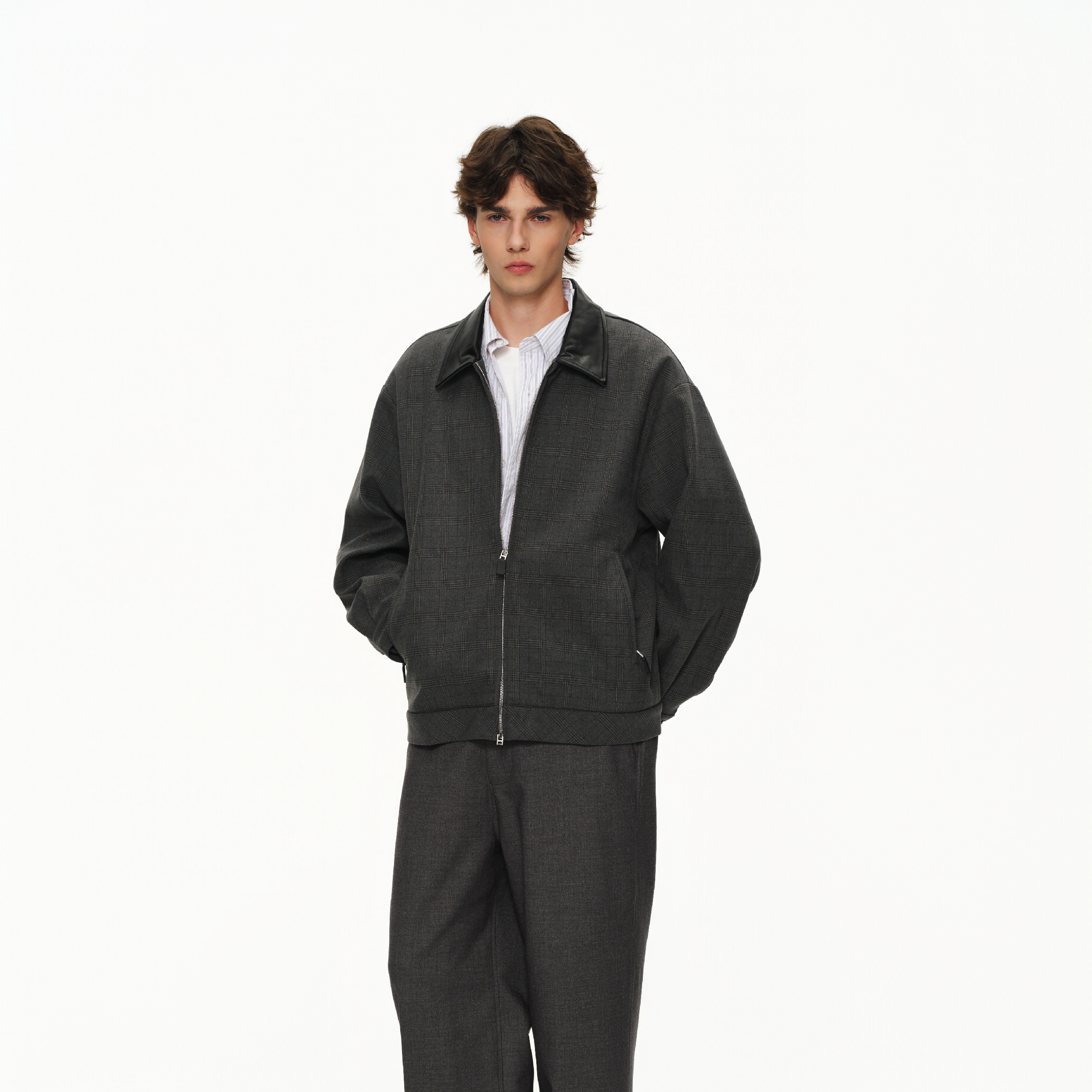 Nord Classic "ROYA LERU" Leather Collar Plaid Jacket 皮領格紋外套 [RJ03]