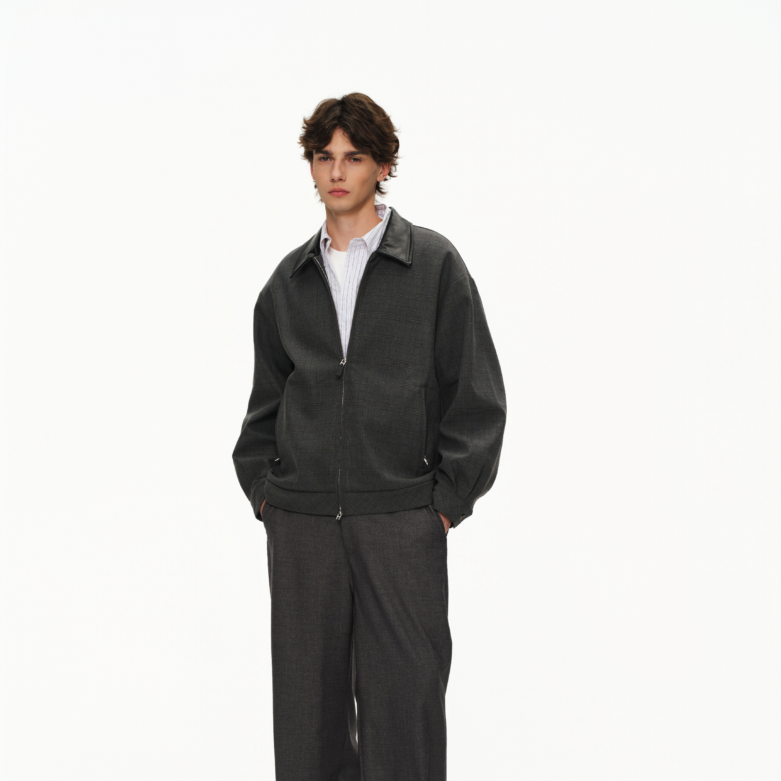 Nord Classic "ROYA LERU" Leather Collar Plaid Jacket 皮領格紋外套 [RJ03]