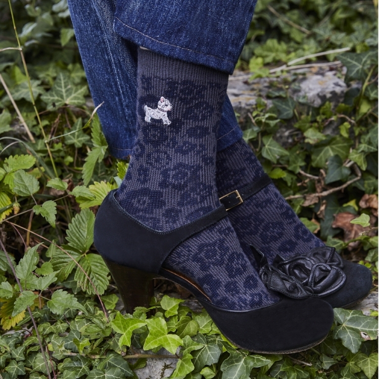 韓國 socks appeal® x Nathalie Lete 花卉提花刺繡中筒襪 domino