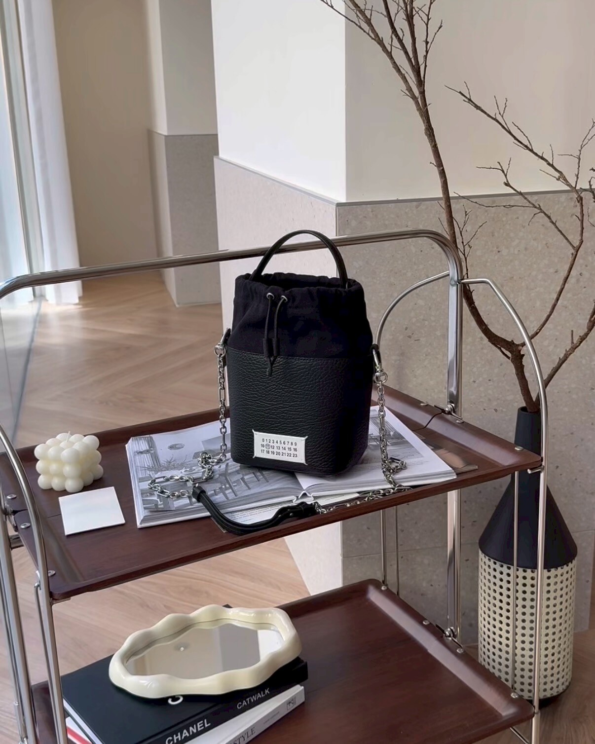 MAISON MARGIELA｜5AC 拼接抽繩水桶包 黑色