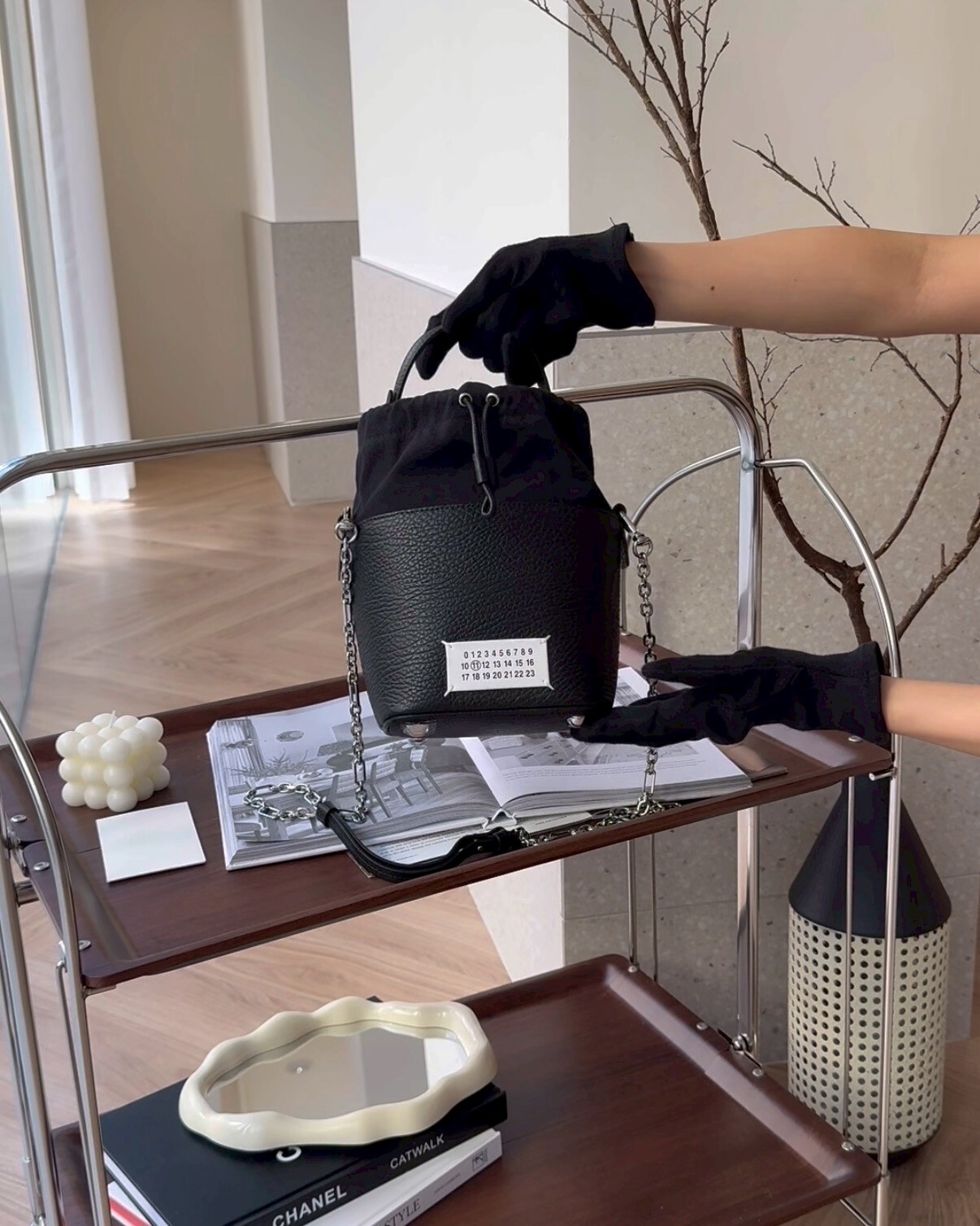 MAISON MARGIELA｜5AC 拼接抽繩水桶包 黑色