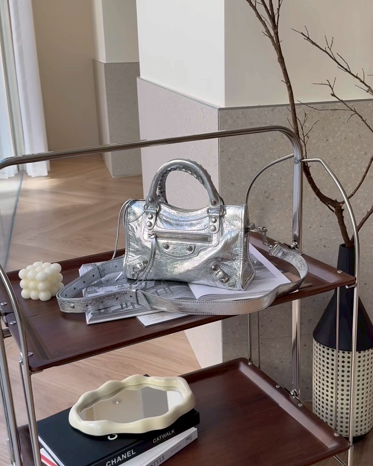 BALENCIAGA｜RLE CITY 迷你機車包 銀色