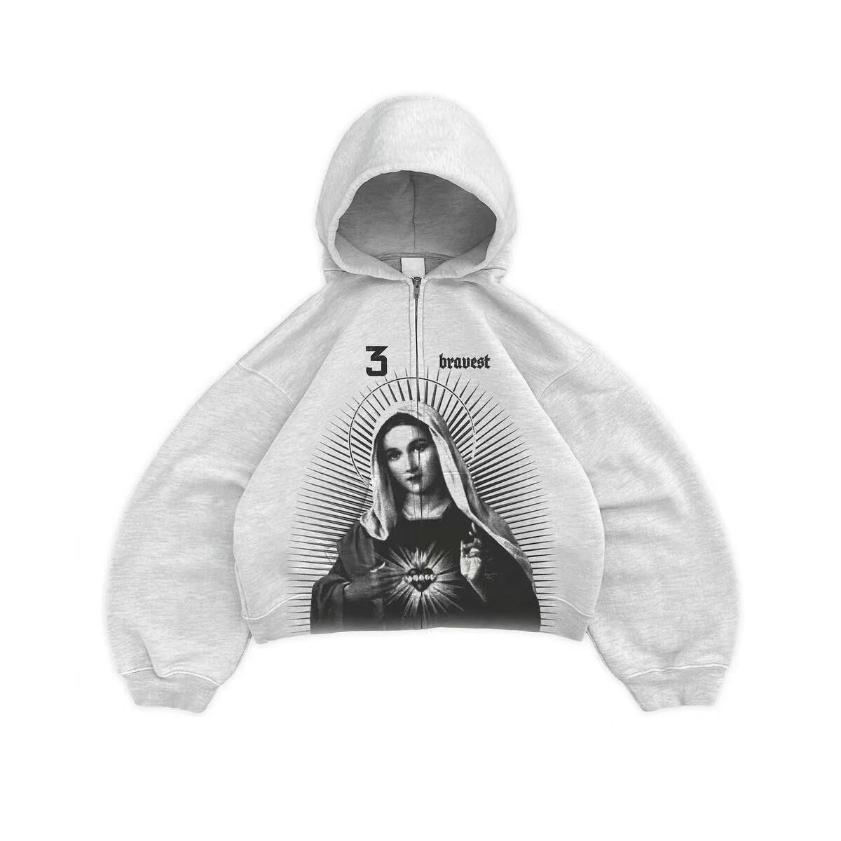BRAVEST STUDIO GREY MARY ZIP UP HOODIE BSMH001