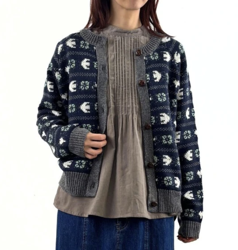 ｛預訂款｝｛童話國物語｝銀杏與野鳥圖案的提花針織開衫（3色入）【日本直送】