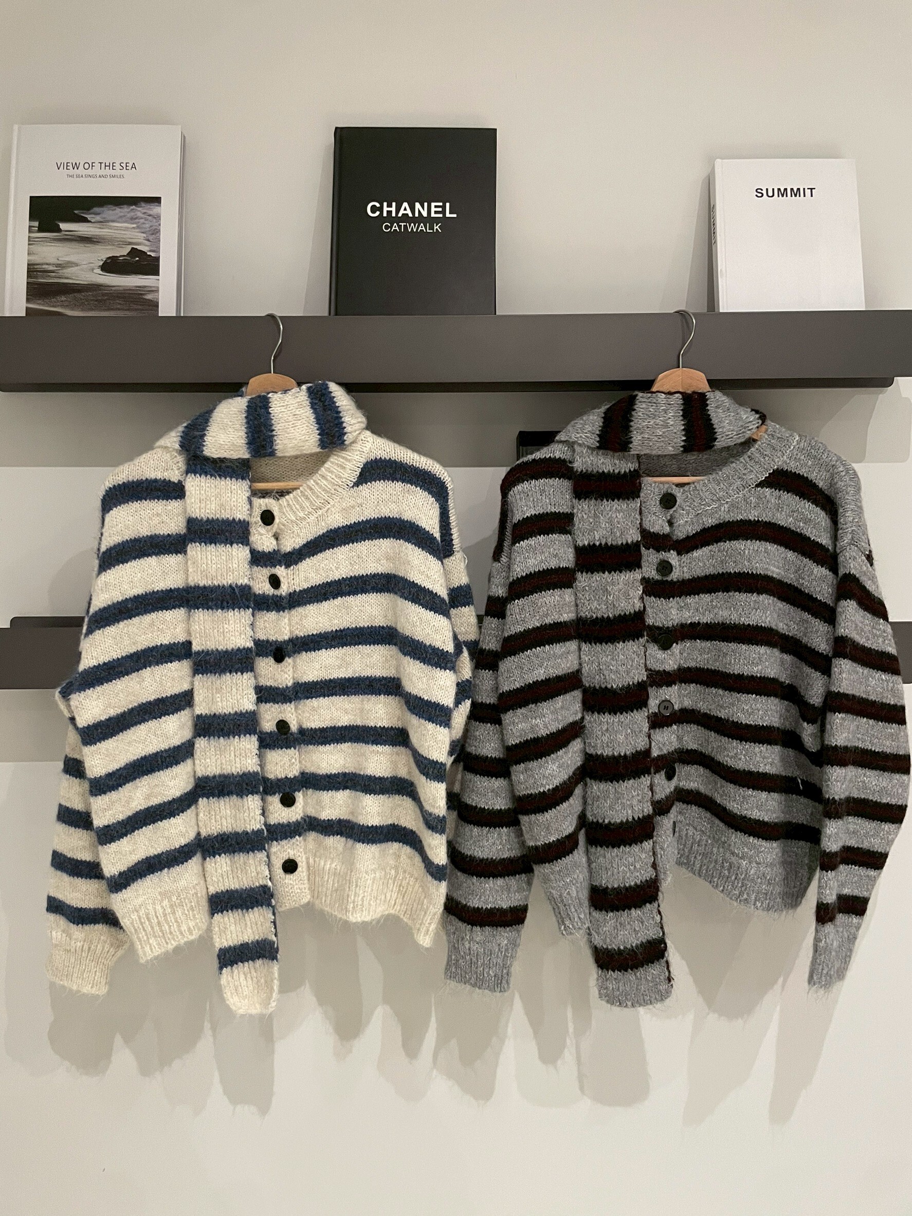 (現貨)#AF48 撞色條紋毛衣(灰/杏)