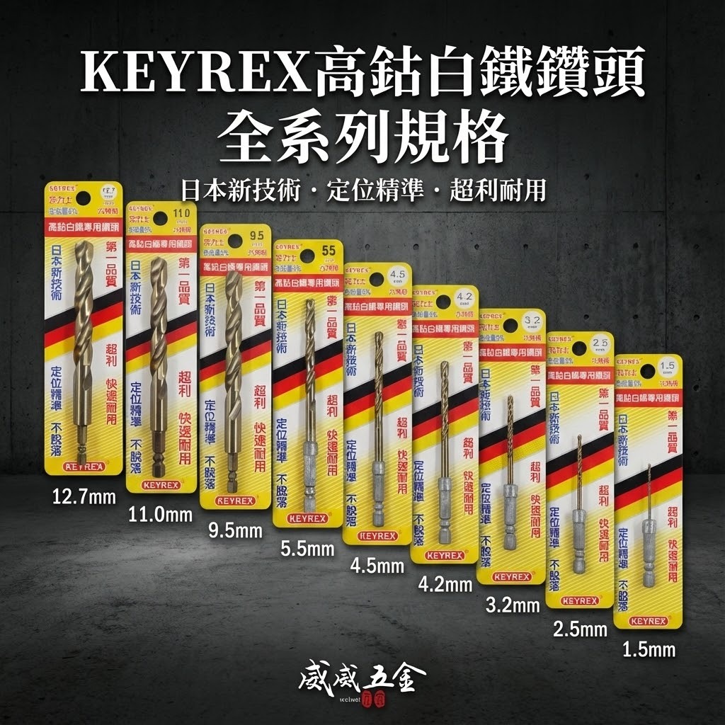 KEYREX 克力士｜M35 六角高鈷鑽頭｜HSS 六角軸 金屬專用鑽尾｜六角柄高硬度鑽尾｜台灣製｜定位精準
