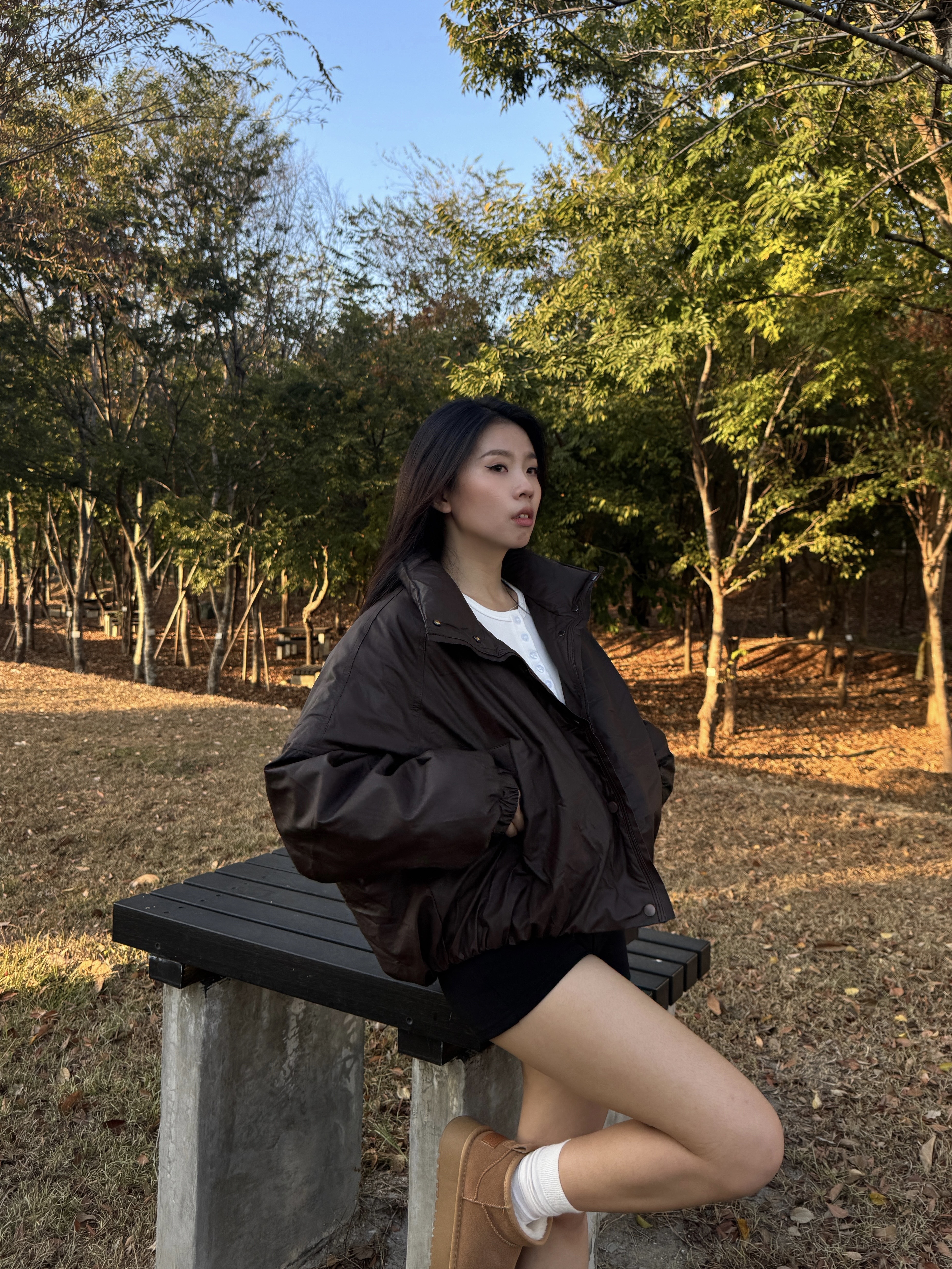 必買！闆娘自留⛄落肩立領皮質鋪棉外套(2色)