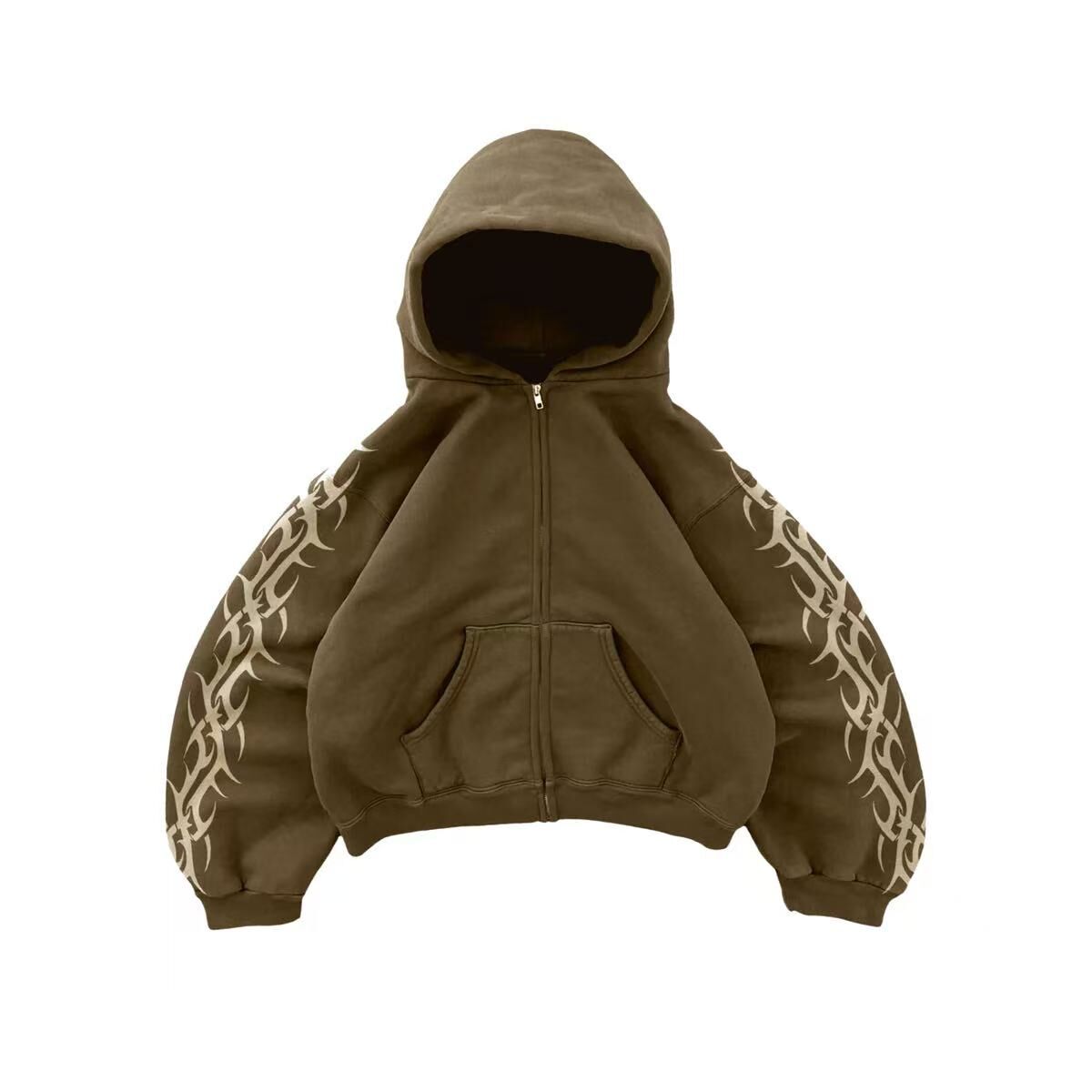 BRAVEST STUDIO BROWN TRIBAL ZIP UP HOODIE BSTH001