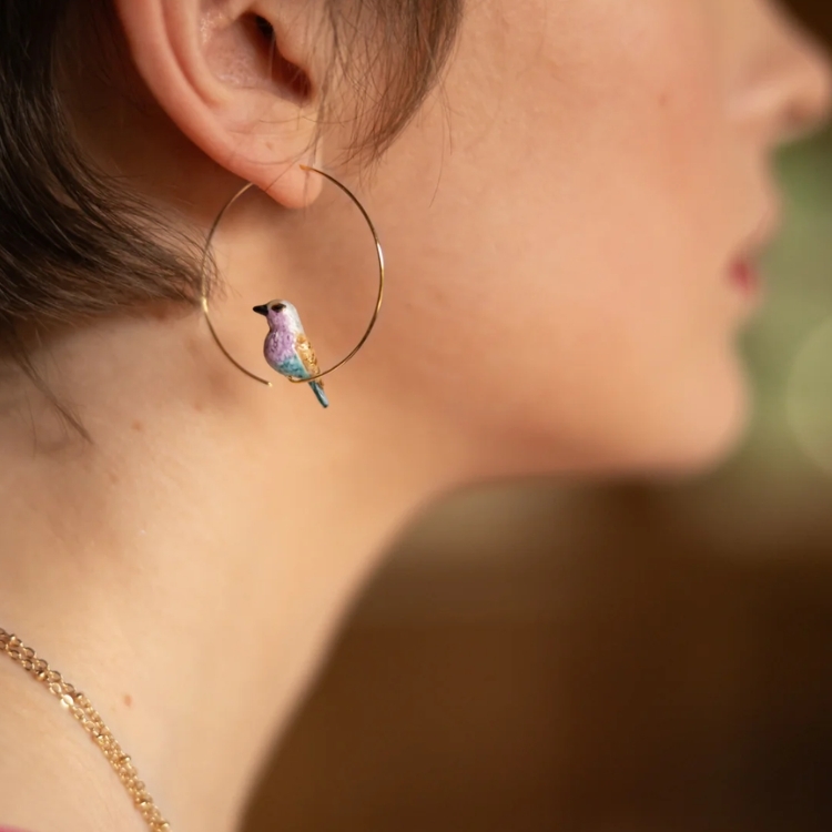 粉藍鳥小圈型耳環