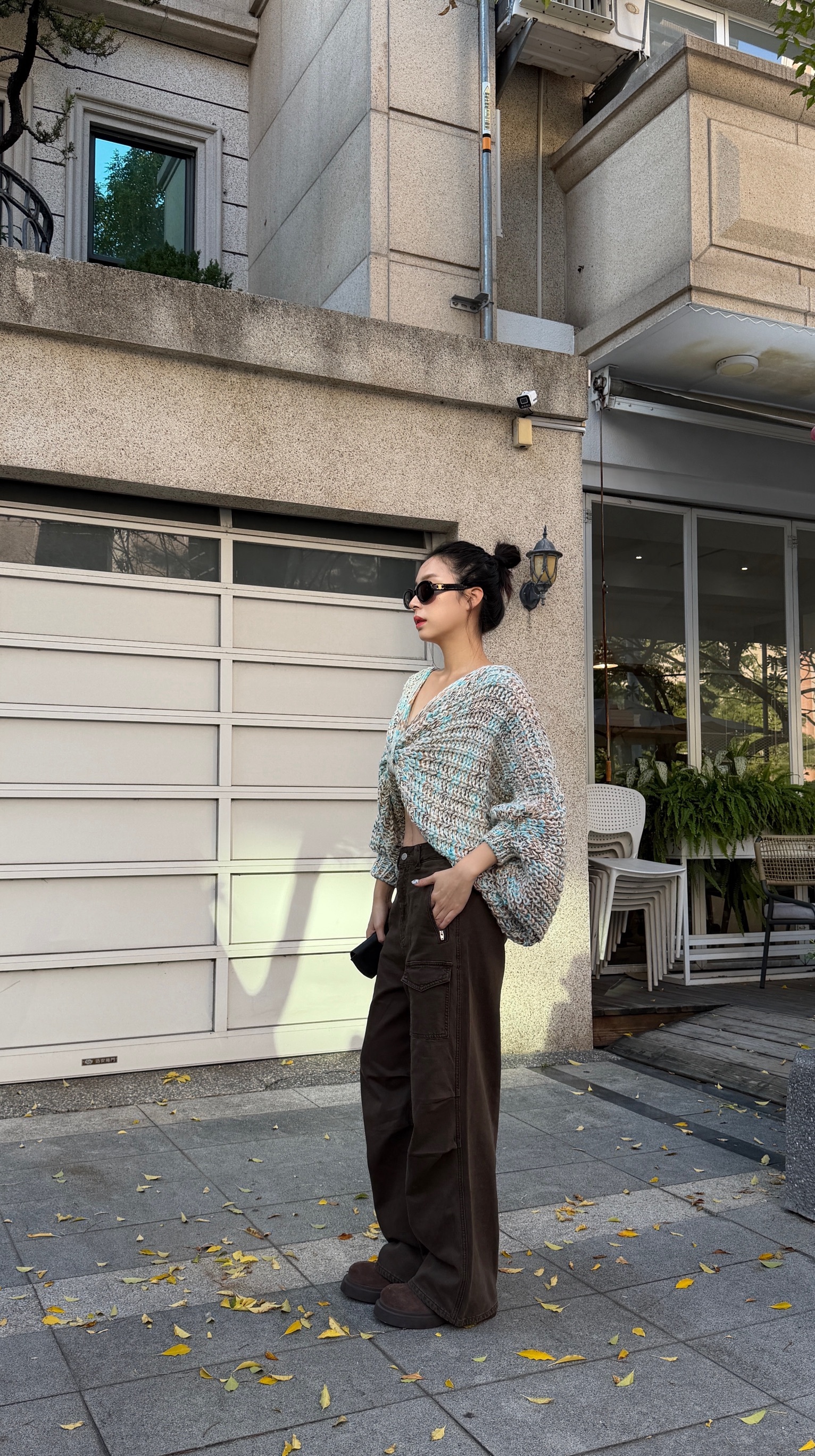 深棕重磅水洗牛仔工裝褲