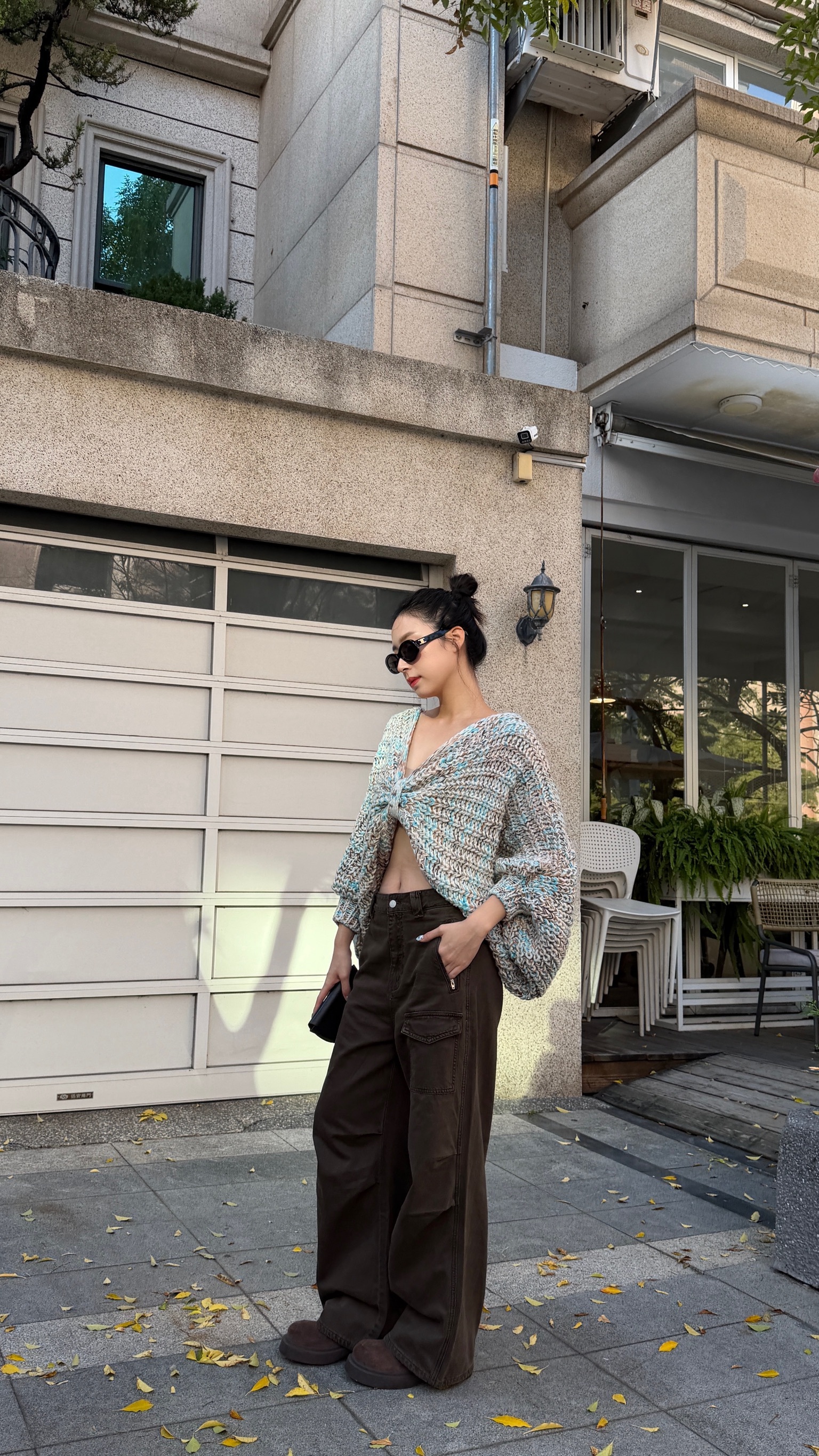 深棕重磅水洗牛仔工裝褲