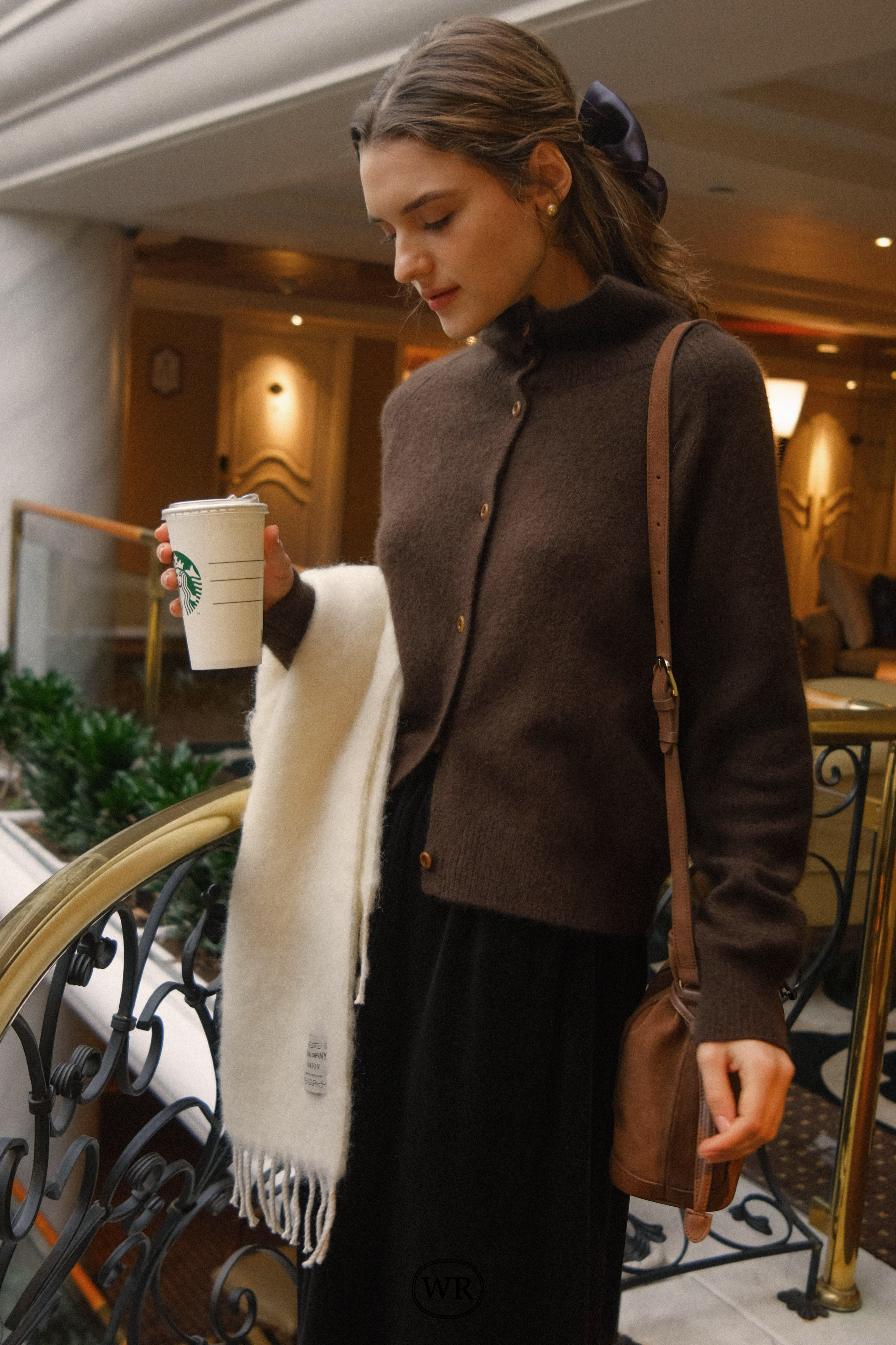 Velvet Bow Clip - Cool Grey