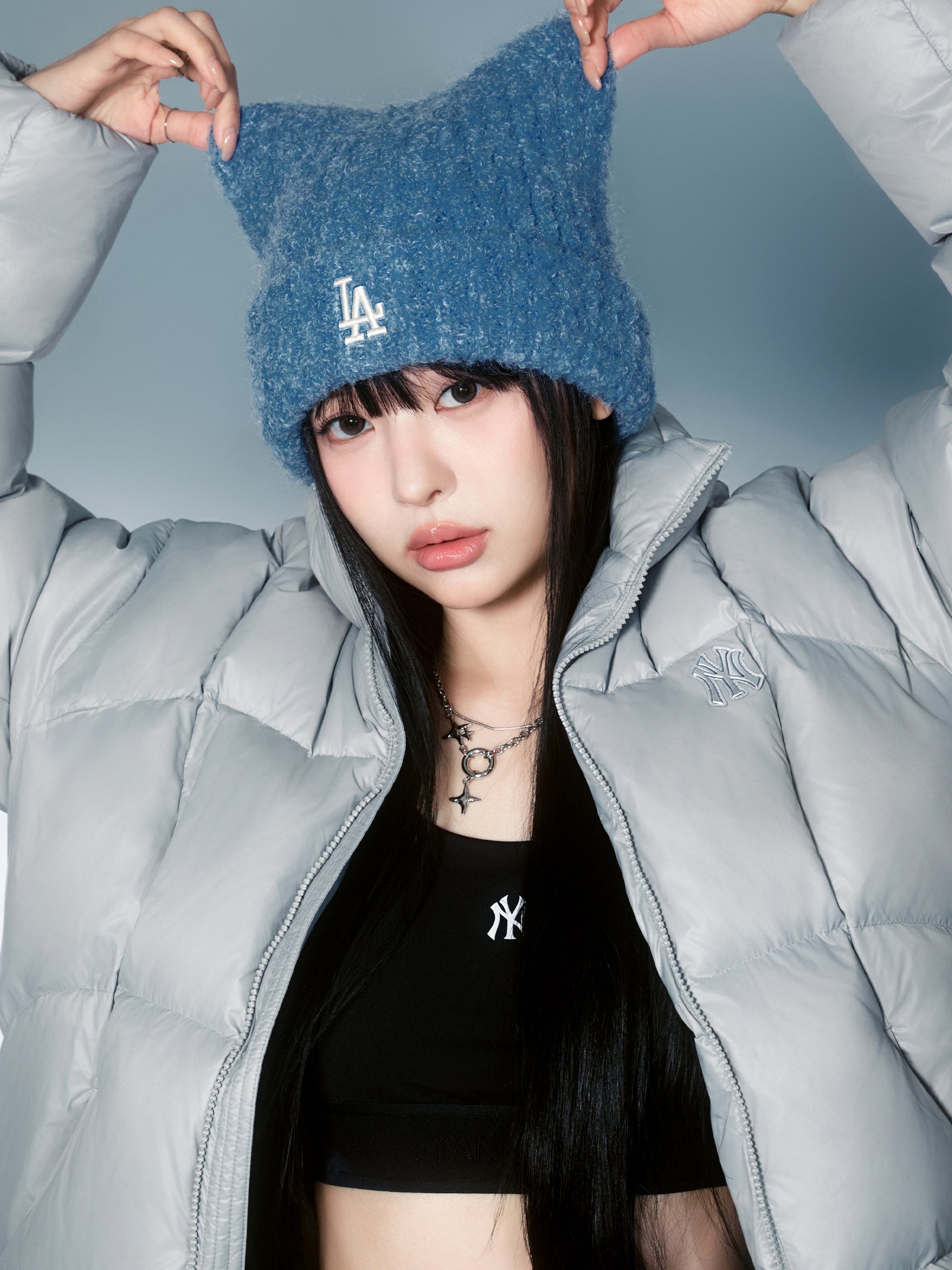 [KARINA PICK] MLB Plush Mellow Beanie 3ABNB1156-07SBD - D.SKYBLUE