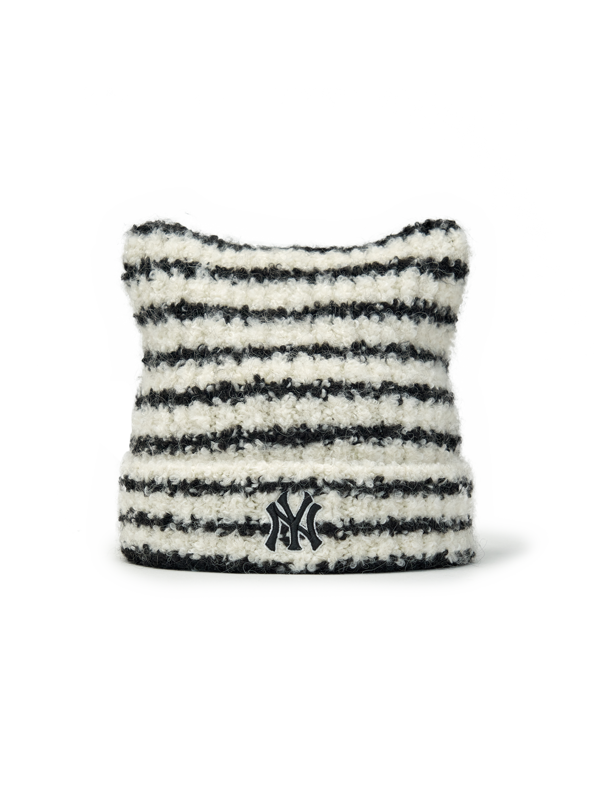 [TWS & KARINA PICK] MLB Stripe Plush Mellow Beanie 3ABNB1656-50BKS - BLACK