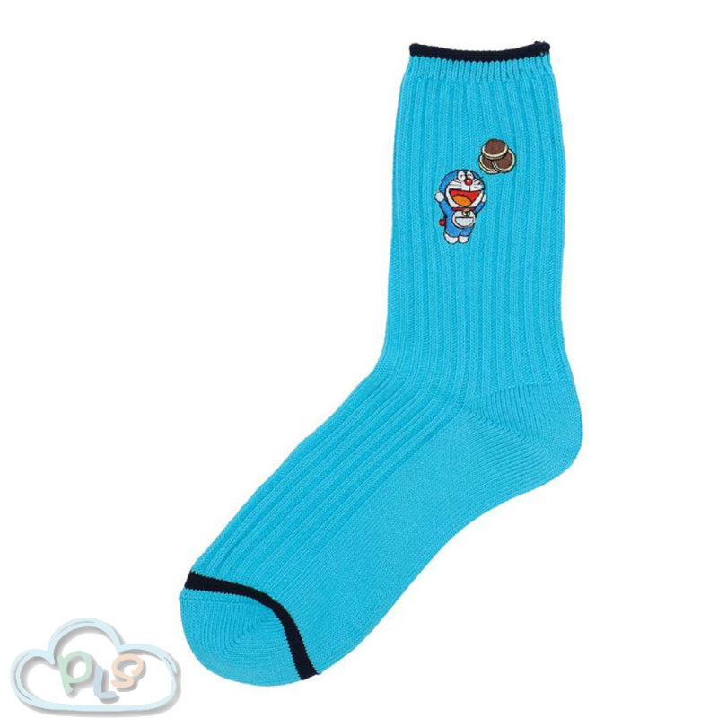 現貨 刺繡襪子 (23-25cm) 多啦A夢 未來百貨 湖藍色 #40132-1
