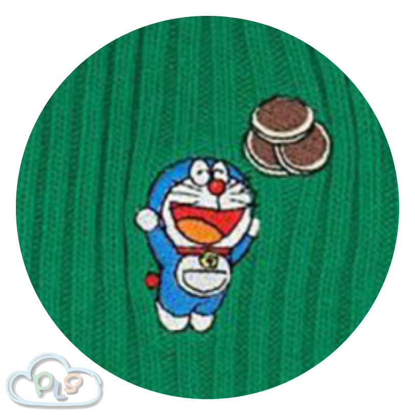 現貨 刺繡襪子 (23-25cm) 多啦A夢 未來百貨 綠色 #40133-1