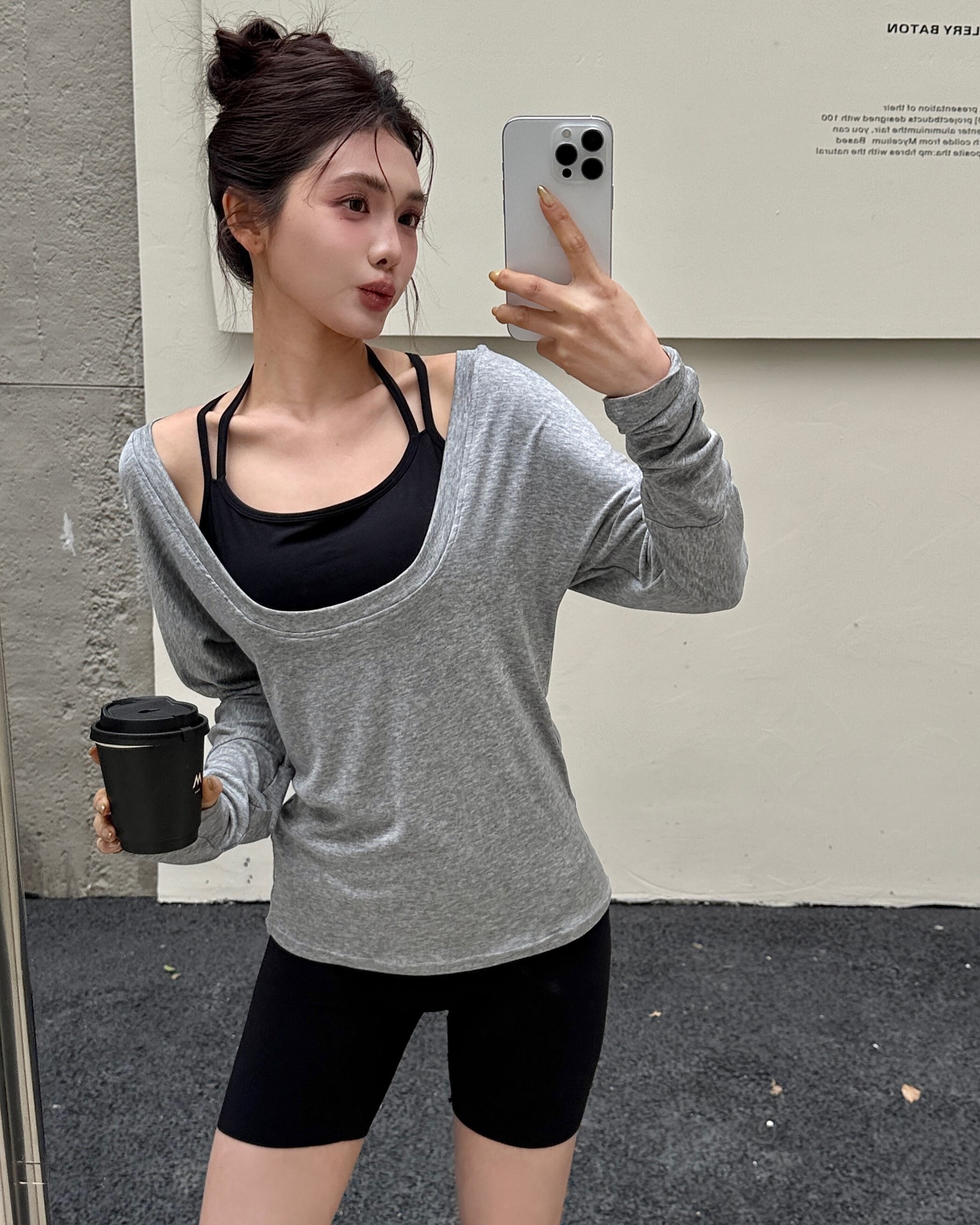 LOOSE圓領寬袖罩衫-灰