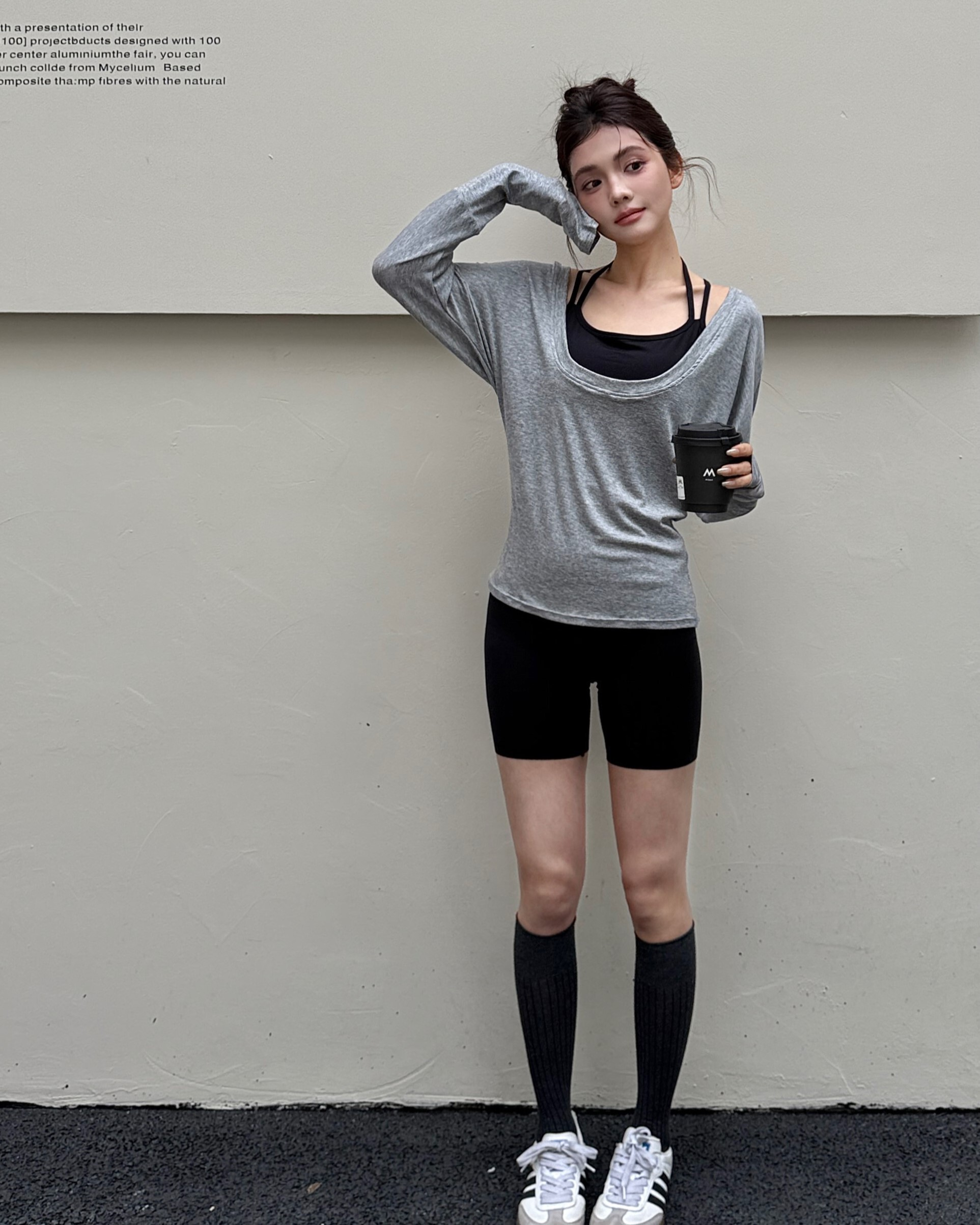 LOOSE圓領寬袖罩衫-灰